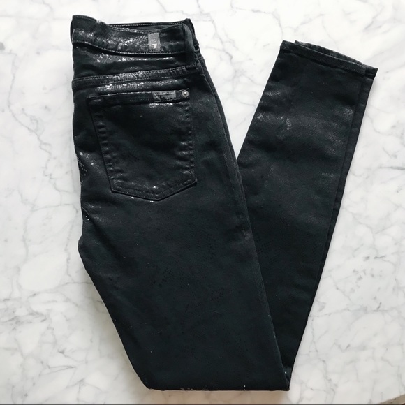 7 For All Mankind Pants - 7 for All Mankind Black Snake Metallic Skinny Jean